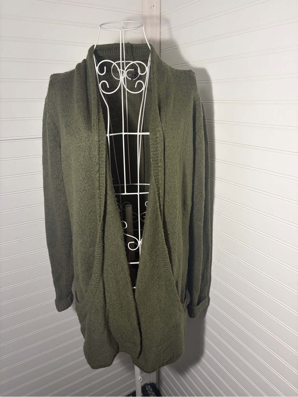 Lety & Me- Relaxed Olive Open-Front Knit Cardigan for Women
